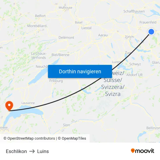 Eschlikon to Luins map
