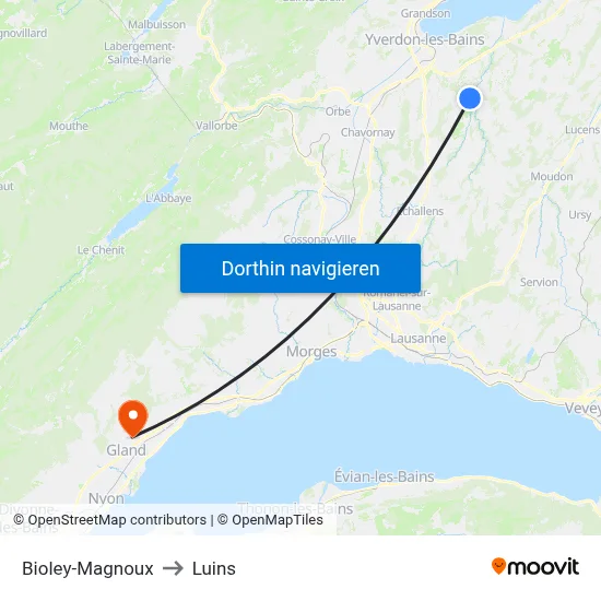 Bioley-Magnoux to Luins map