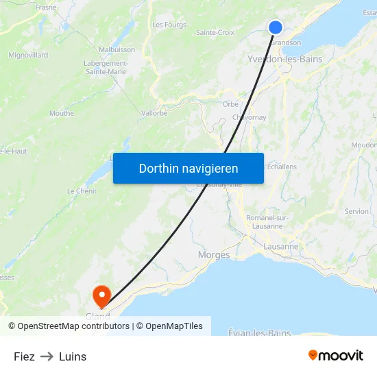 Fiez to Luins map
