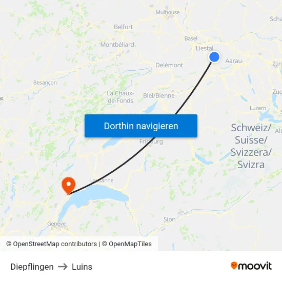 Diepflingen to Luins map