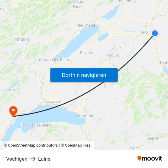 Vechigen to Luins map