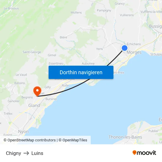 Chigny to Luins map