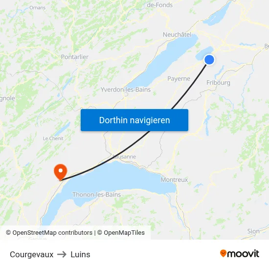 Courgevaux to Luins map