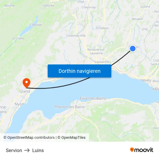 Servion to Luins map