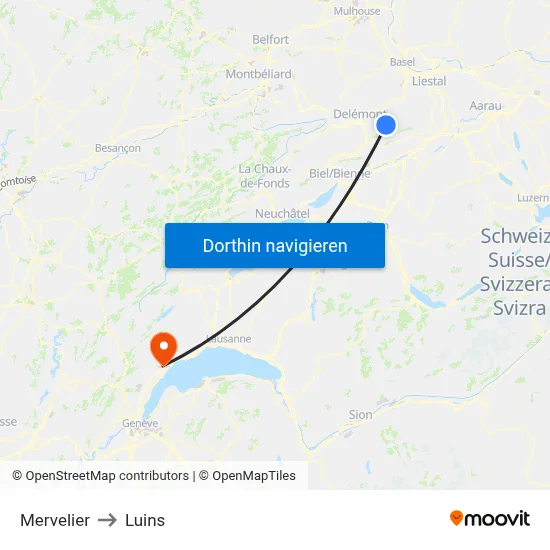 Mervelier to Luins map