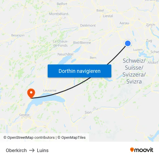 Oberkirch to Luins map