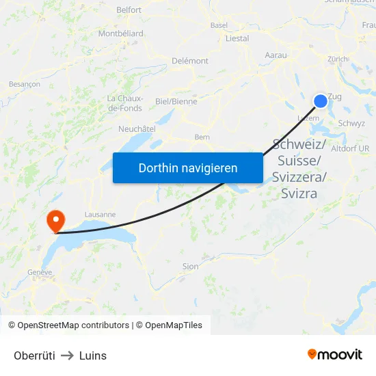 Oberrüti to Luins map