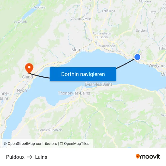 Puidoux to Luins map