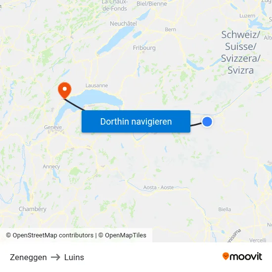 Zeneggen to Luins map