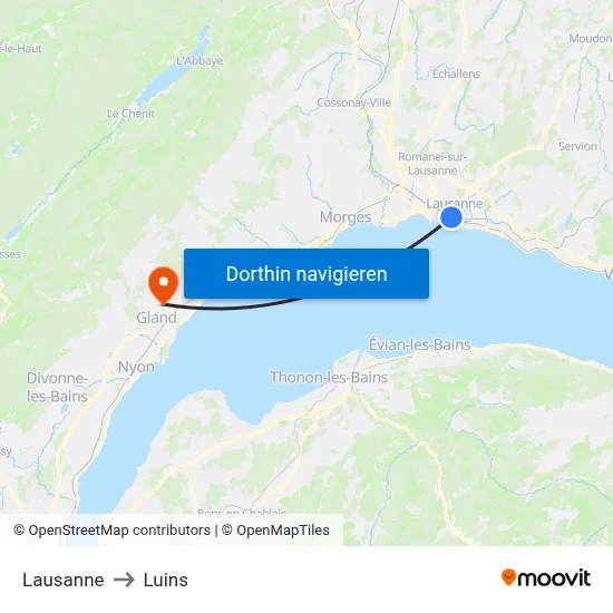 Lausanne to Luins map