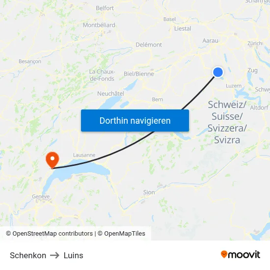 Schenkon to Luins map