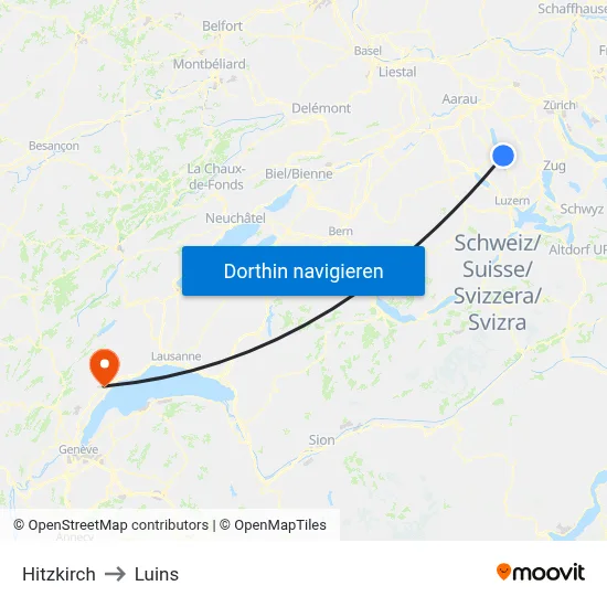Hitzkirch to Luins map