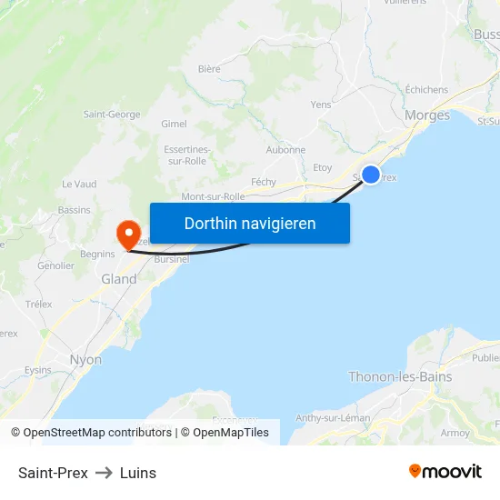 Saint-Prex to Luins map
