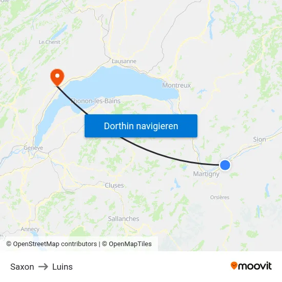 Saxon to Luins map