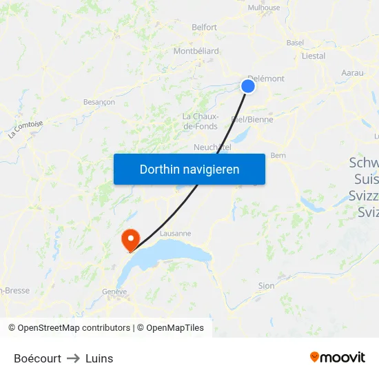 Boécourt to Luins map