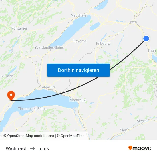 Wichtrach to Luins map