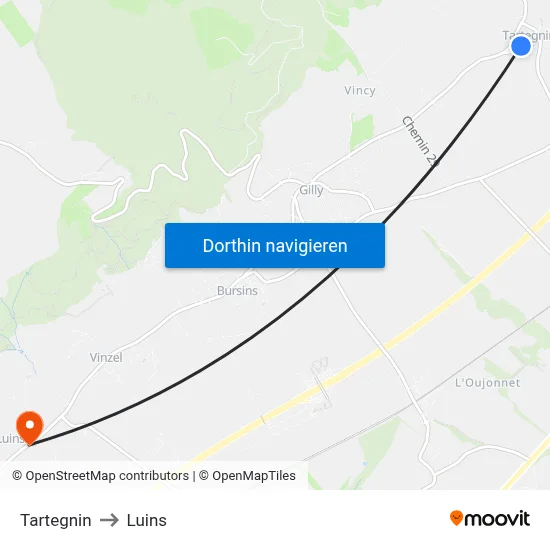 Tartegnin to Luins map
