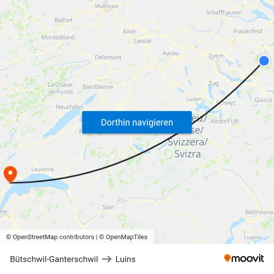 Bütschwil-Ganterschwil to Luins map