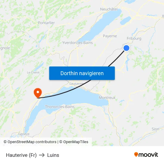 Hauterive (Fr) to Luins map