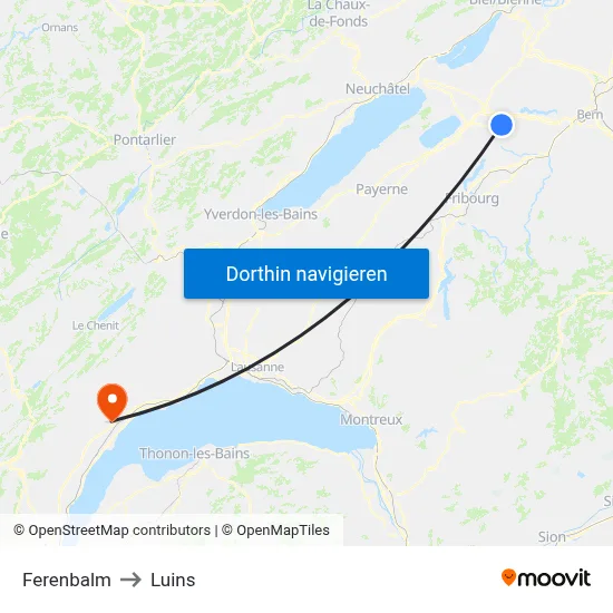 Ferenbalm to Luins map