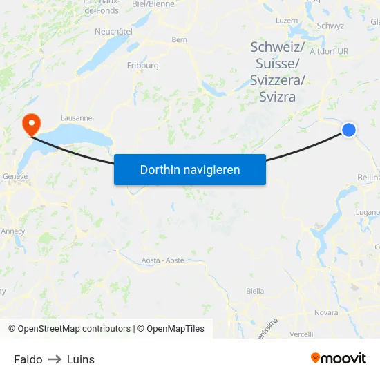 Faido to Luins map