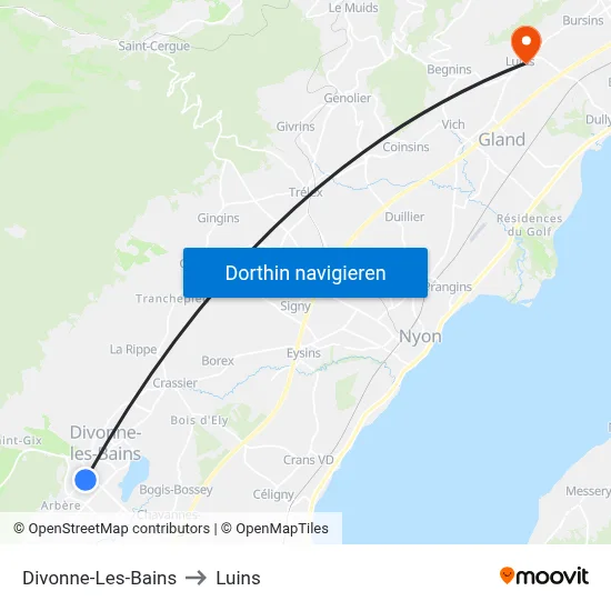 Divonne-Les-Bains to Luins map