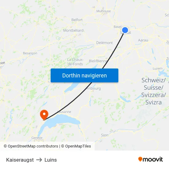 Kaiseraugst to Luins map
