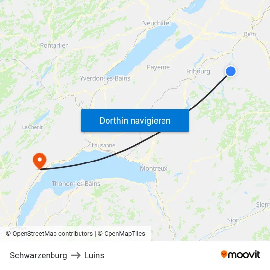 Schwarzenburg to Luins map