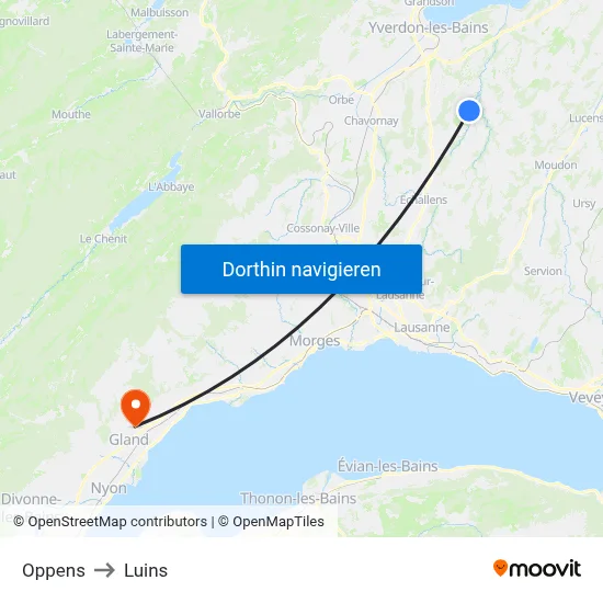 Oppens to Luins map