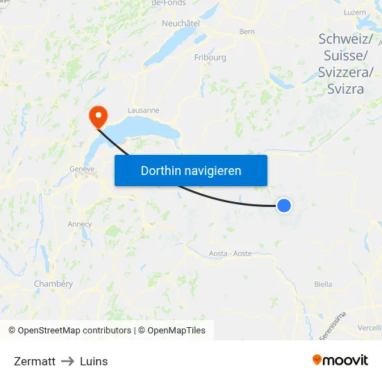 Zermatt to Luins map