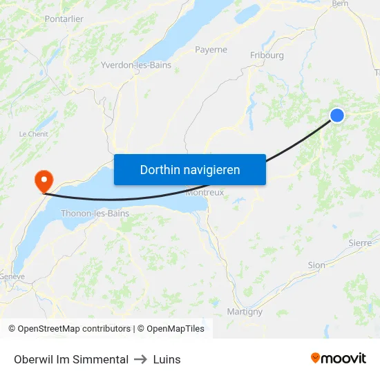 Oberwil Im Simmental to Luins map