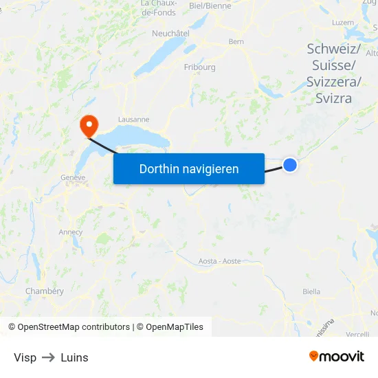 Visp to Luins map