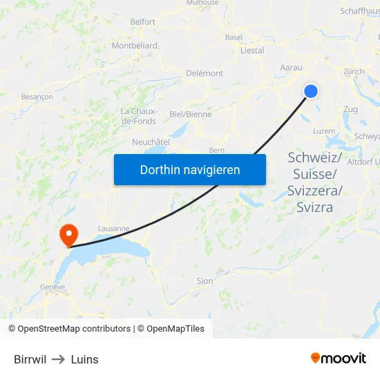 Birrwil to Luins map