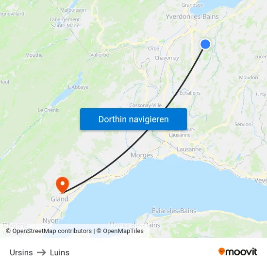 Ursins to Luins map