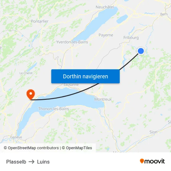 Plasselb to Luins map