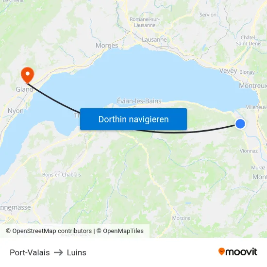 Port-Valais to Luins map