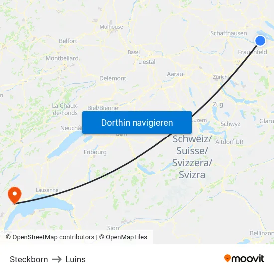 Steckborn to Luins map