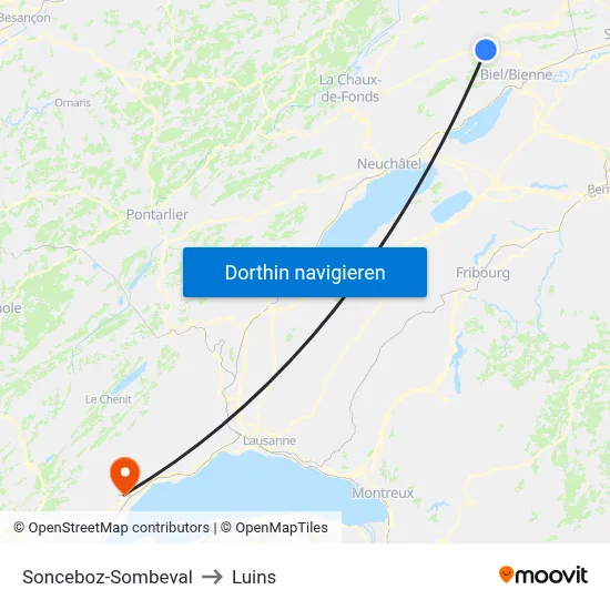 Sonceboz-Sombeval to Luins map