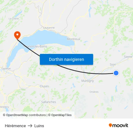 Hérémence to Luins map