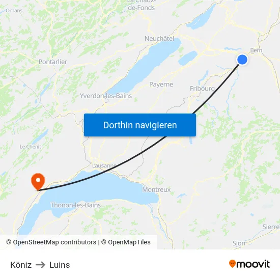Köniz to Luins map