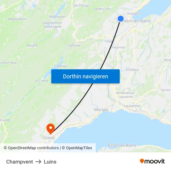 Champvent to Luins map