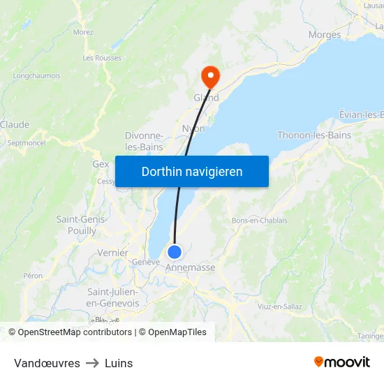 Vandœuvres to Luins map