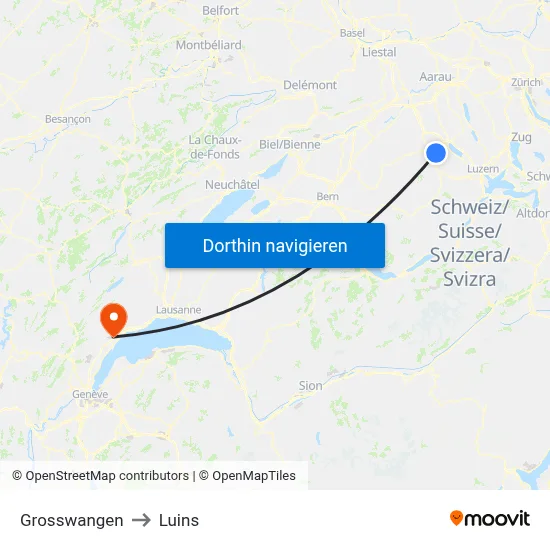 Grosswangen to Luins map