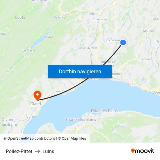 Poliez-Pittet to Luins map
