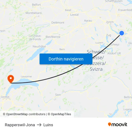 Rapperswil-Jona to Luins map