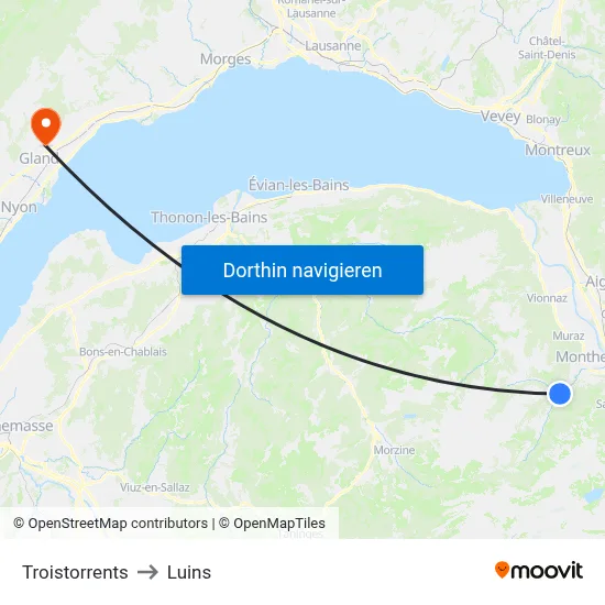 Troistorrents to Luins map