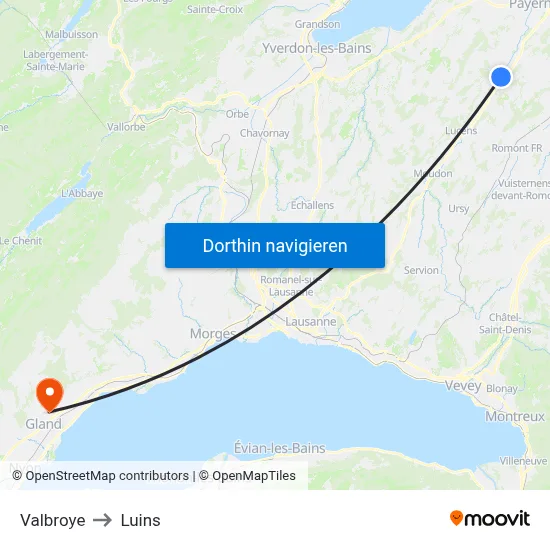 Valbroye to Luins map