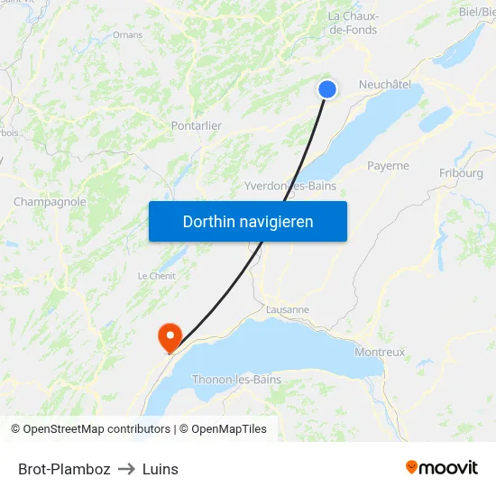 Brot-Plamboz to Luins map