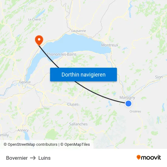 Bovernier to Luins map