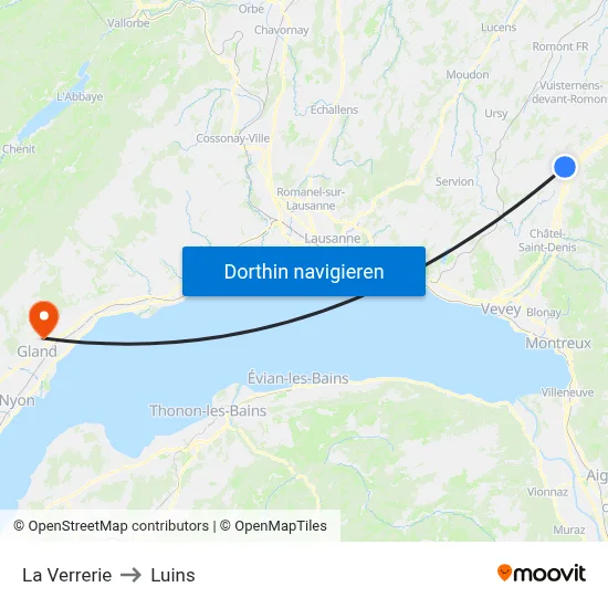La Verrerie to Luins map